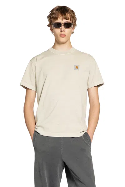 Carhartt Man Beige T-shirts & Tank Tops In Green