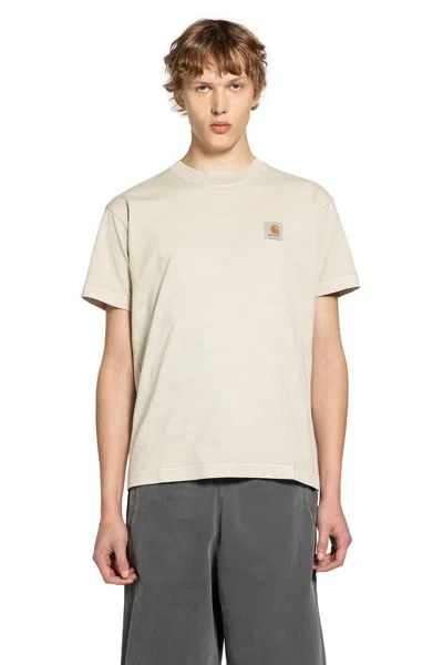 Carhartt Man Beige T-shirts & Tank Tops In Green