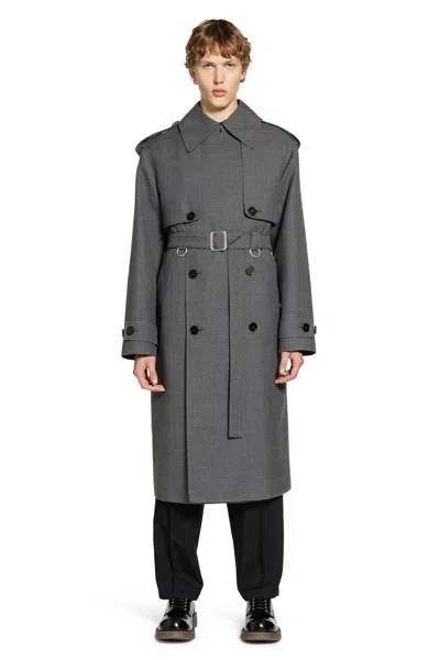 Jil Sander Wool Gabardine Trench Coat In Gray