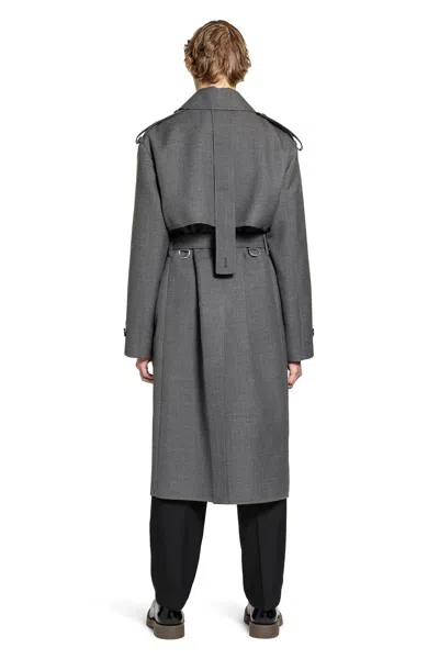 Jil Sander Wool Gabardine Trench Coat In Gray