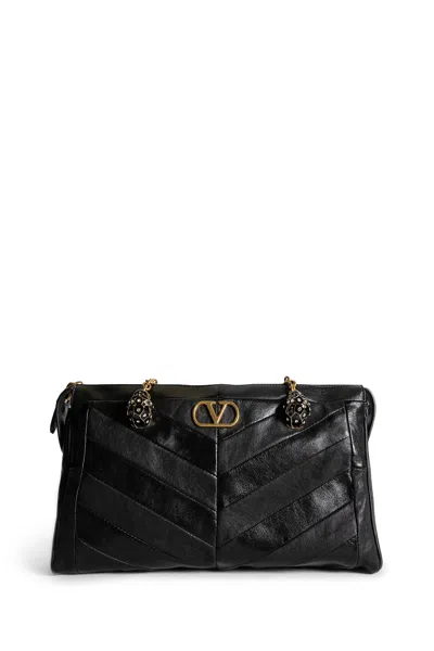 Valentino Black Leather Panthea Medium Shoulder Bag In Black