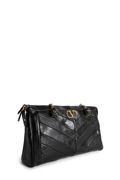 Valentino Black Leather Panthea Medium Shoulder Bag In Black