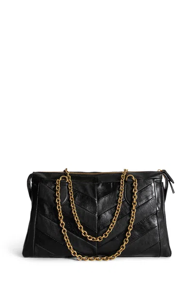 Valentino Black Leather Panthea Medium Shoulder Bag In Black