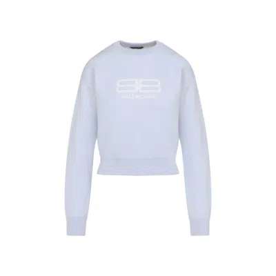 Balenciaga Logo-jacquard Cropped Sweater In Wool Blend In Blue