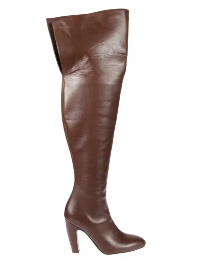 Gia Borghini Tall Knee-high Smooth Leather Boot With Block Heel In Brown