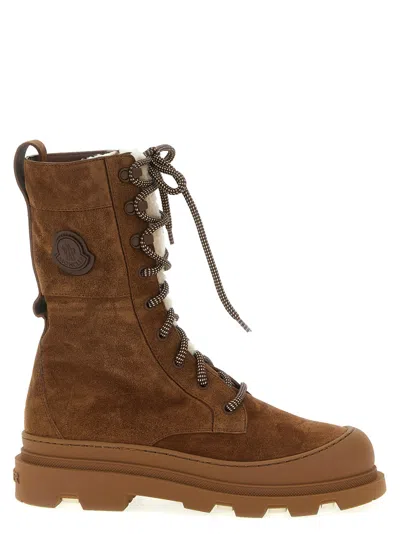 Moncler Vera High Shearling-trimmed Suede Mid-calf Boots In Multi