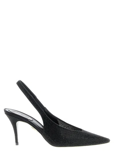 René Caovilla Textured Slingback Pump Pointed Toe In Black