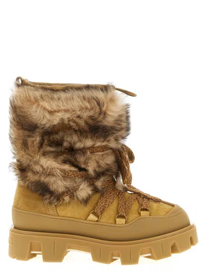 Moncler Peak Apres Suede And Shearling Ankle Boots In Orange