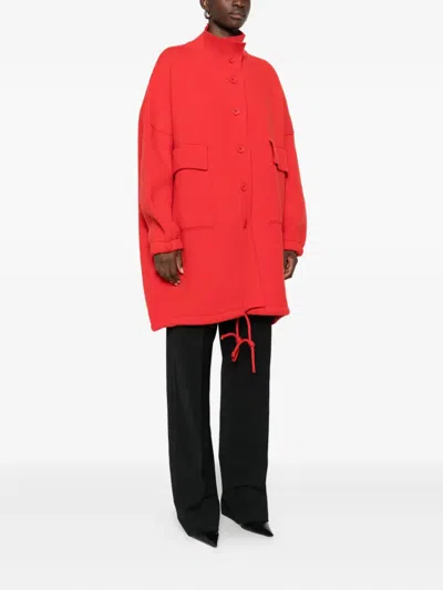 Laboratorio Capri Buttoned Flap-pockets Single-breasted Coat In Red