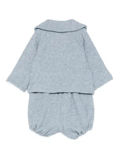 La Stupenderia Textured-knit Shorts Set In Blue