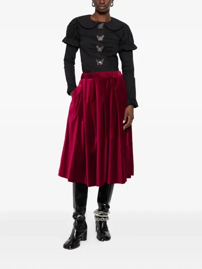 Comme Des Garçons Pleated Midi Skirt In Red