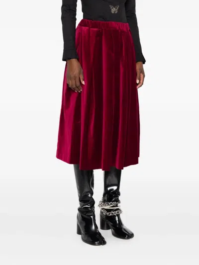Comme Des Garçons Pleated Midi Skirt In Red