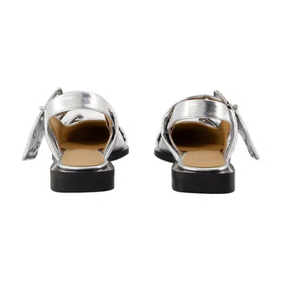 Ganni Feminine Buckle Ballerinas In Silver