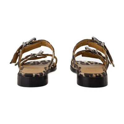 Ganni Leopard Print Two-strap Slides In Multi