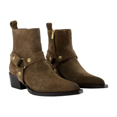 Golden Goose Block Heel Ankle Boots With Metallic Hardware In Brown