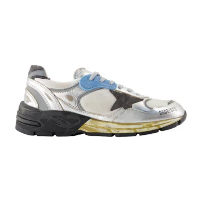 Golden Goose Dad-star Sneakers In Mesh And Laminated Leather Color Grey And Blackrunning In Silver