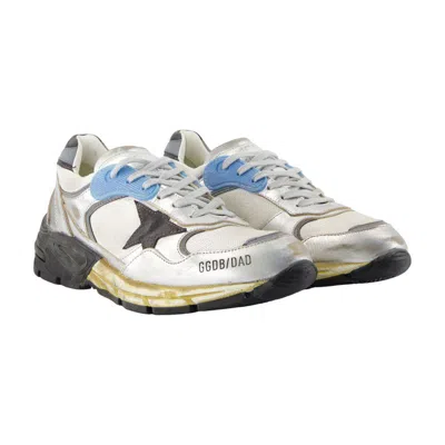 Golden Goose Dad-star Sneakers In Mesh And Laminated Leather Color Grey And Blackrunning In Silver