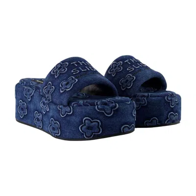 Marc Jacobs The Puffy Daisy Denim Platform Sandal Slides In Blue