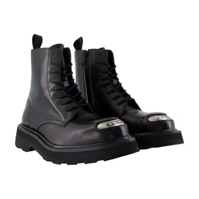 Kenzo New  Smile Lace Up Boots In Black