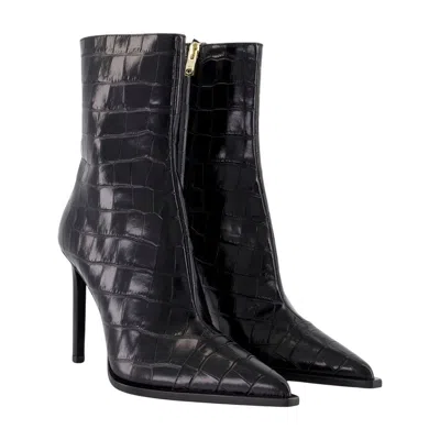 Amiri Crocodile-effect Pointed-toe Boots In Black