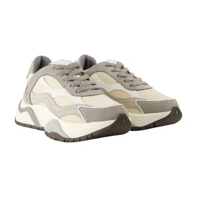 Philippe Model Odeon Low Sneakers In Beige Suede And Leather In Gray