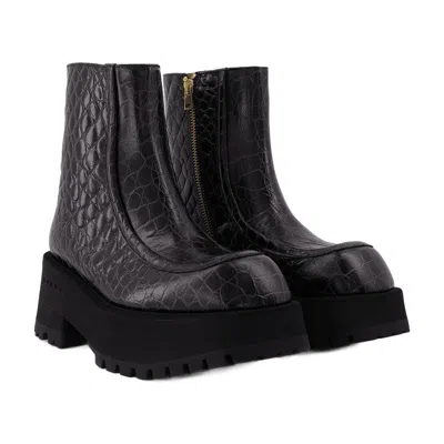 Marni Chunky Sole Ankle Booties In Leather In Black