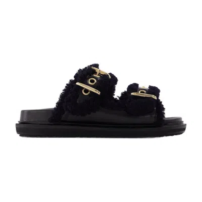 Marni Fussbett Leather And Shearling Sandals In Black