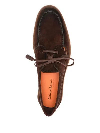 Santoni Detroit Suede Loafer Contrast Sole In Brown