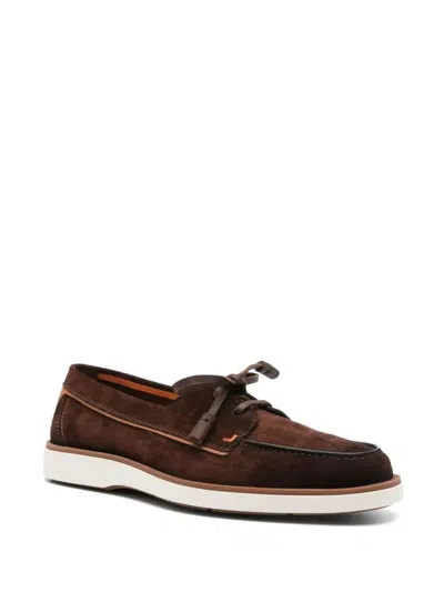 Santoni Detroit Suede Loafer Contrast Sole In Brown