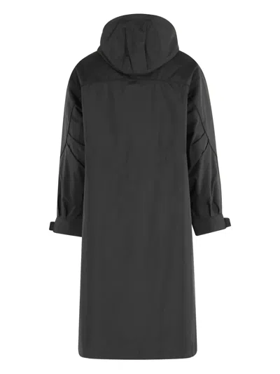 Seventy Minimalist Long Black Jacket With Hood In Black