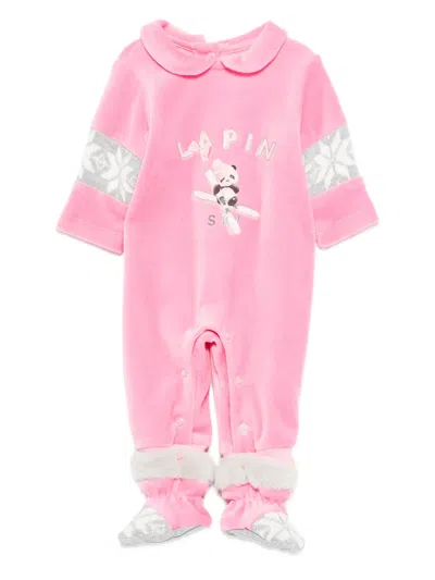 Lapin House Snowflake-panda Velour Pyjamas In Pink