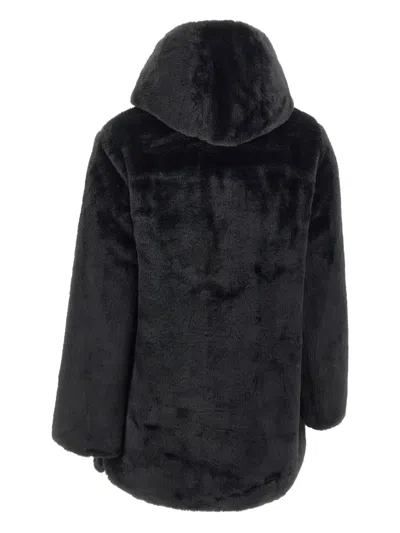Save The Duck Bridget Black Reversible Jacket With Front Zip Closure In Ecofur Woman In Black