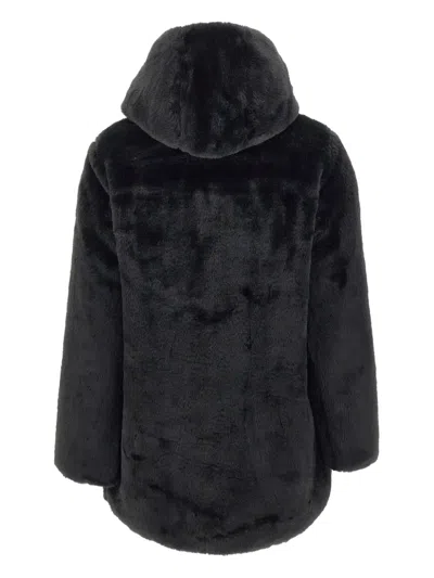 Save The Duck Bridget Black Reversible Jacket With Front Zip Closure In Ecofur Woman In Black