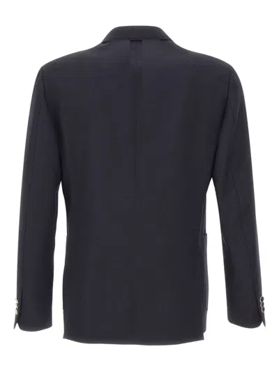 Lardini Herringbone-pattern Double-breasted Blazer In Blue