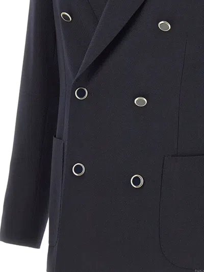 Lardini Herringbone-pattern Double-breasted Blazer In Blue