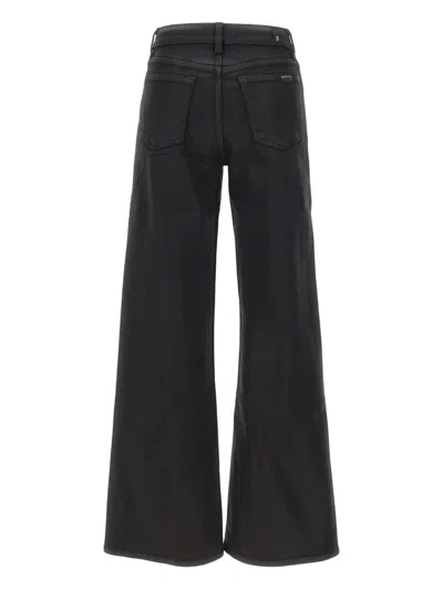 7 For All Mankind High-waisted Wide Leg Trousers With Bold Cuffs In Black