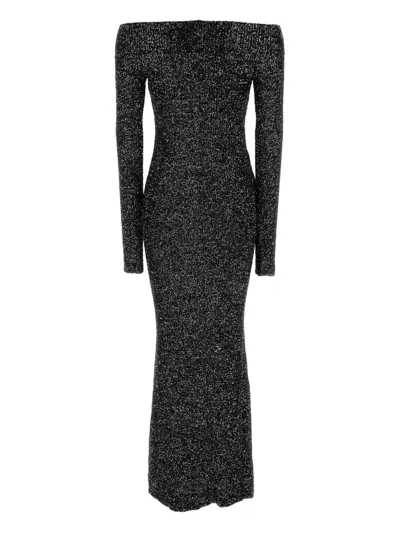 Stella Mccartney Embellished Knit Off-the-shoulder Dress In Silver