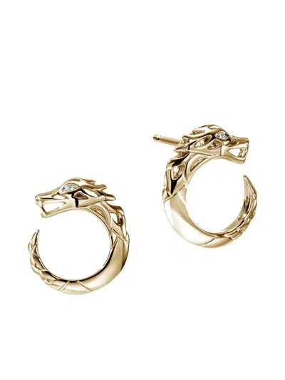 John Hardy 14k Yellow Gold Naga Diamond Dragon Circle Stud Earrings