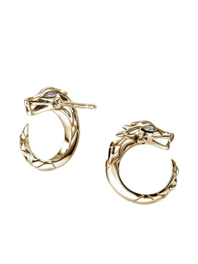 John Hardy 14k Yellow Gold Naga Diamond Dragon Circle Stud Earrings