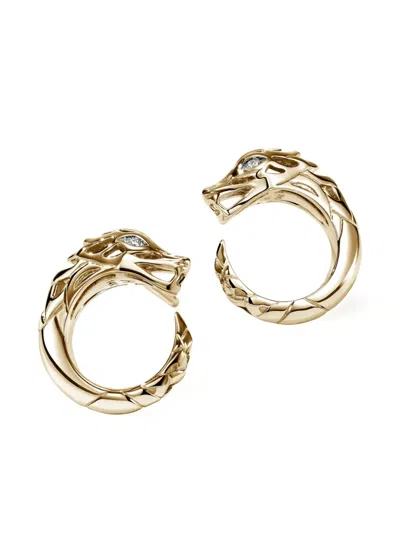 John Hardy 14k Yellow Gold Naga Diamond Dragon Circle Stud Earrings