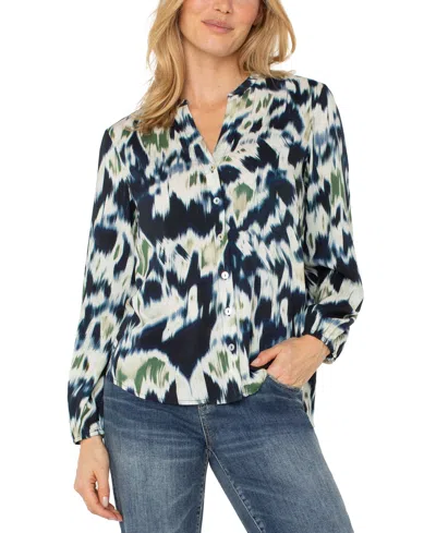 Liverpool Los Angeles Shirred Yoke Button-up Shirt In Blue