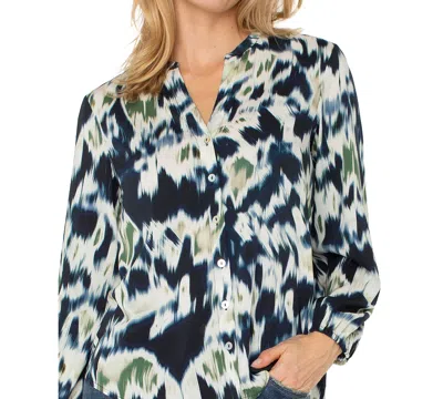 Liverpool Los Angeles Shirred Yoke Button-up Shirt In Blue