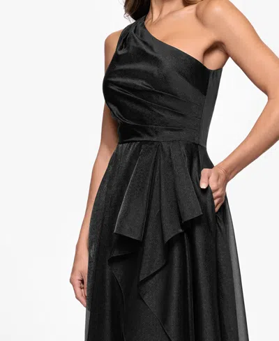 Xscape Women's Metallic Draped One-shoulder Gown In Black