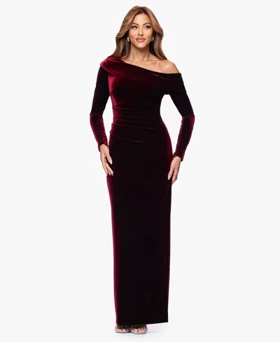 Xscape Women's Asymmetric Neck Maxi Dress In Burgundy
