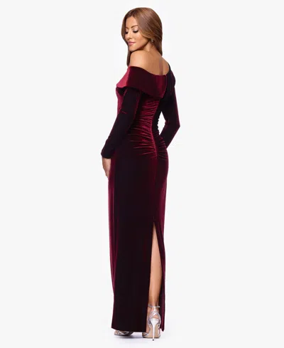 Xscape Women's Asymmetric Neck Maxi Dress In Burgundy