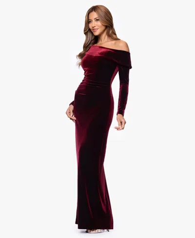 Xscape Women's Asymmetric Neck Maxi Dress In Burgundy