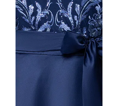 Xscape Plus Size Sequin Mesh Detail Long Sleeves Dress In Blue