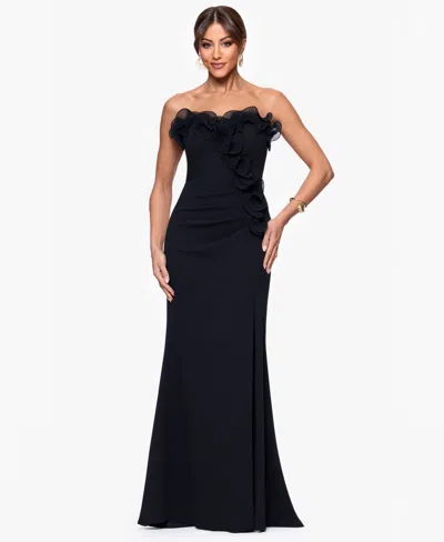 Xscape Petite Strapless Long Sheath Dress In Black