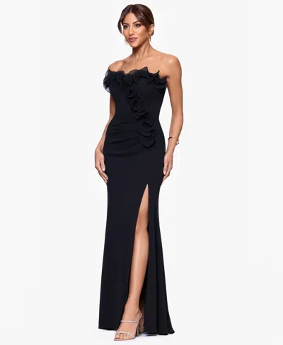 Xscape Petite Strapless Long Sheath Dress In Black