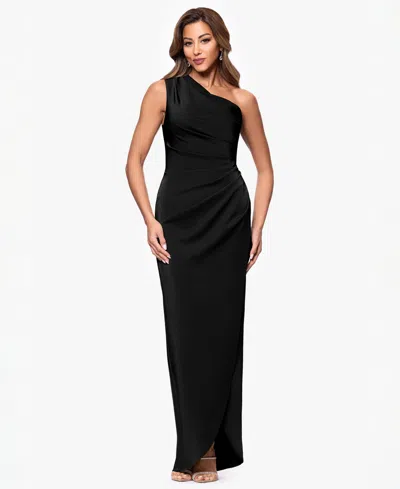 Xscape Women's Asymmetric One-shoulder Satin Gown In Black